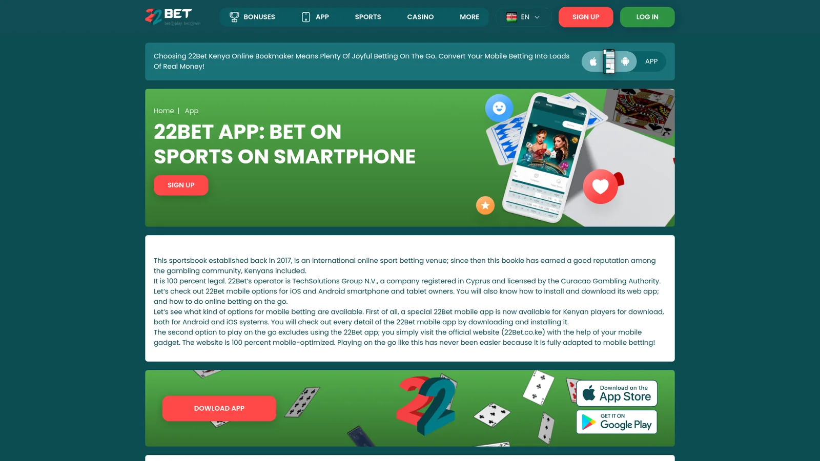 22Bet app download for Android and iOS