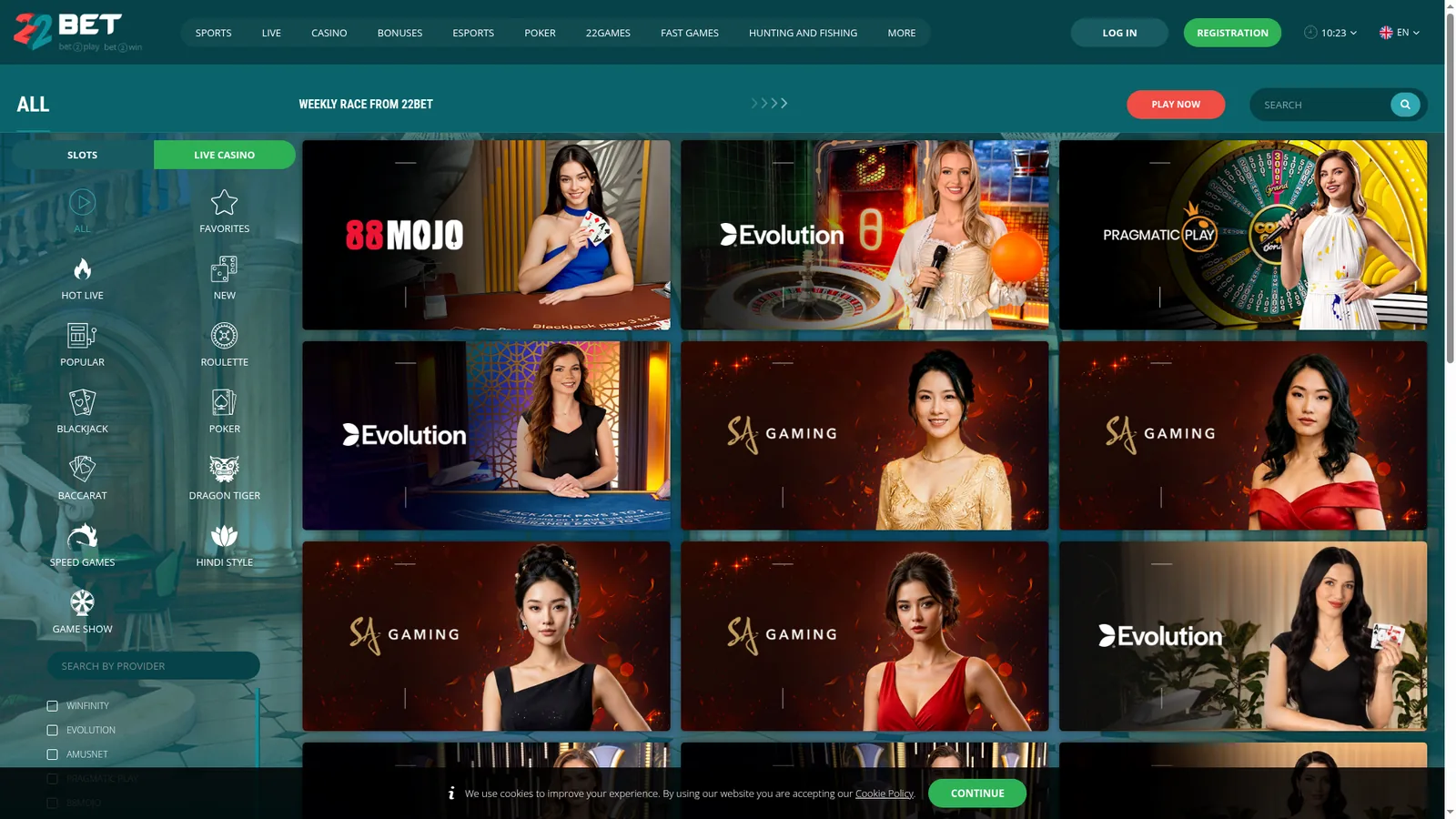 22Bet Kenya live dealer tables